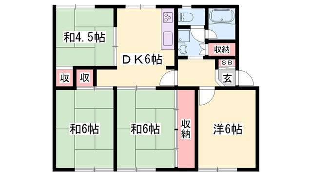 尾上グリーンハイツE棟(4DK/4階)の間取り写真
