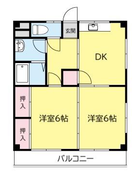 ハイタウンコスモス(2DK/1階)の間取り写真