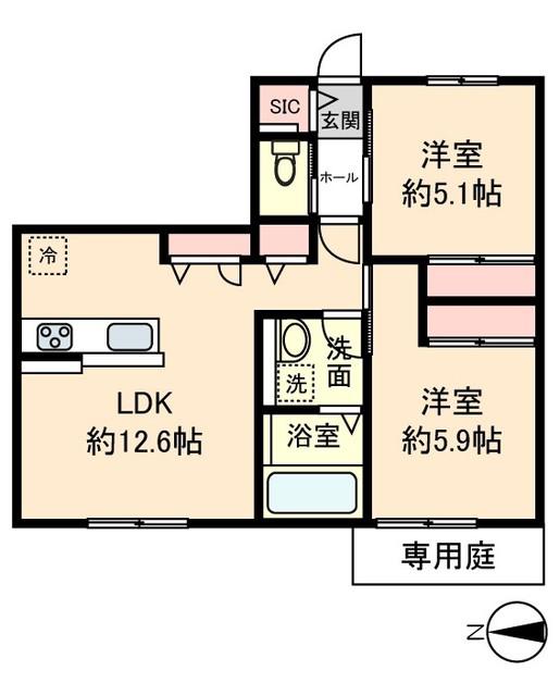 CASA TOA(2LDK/1階)の間取り写真