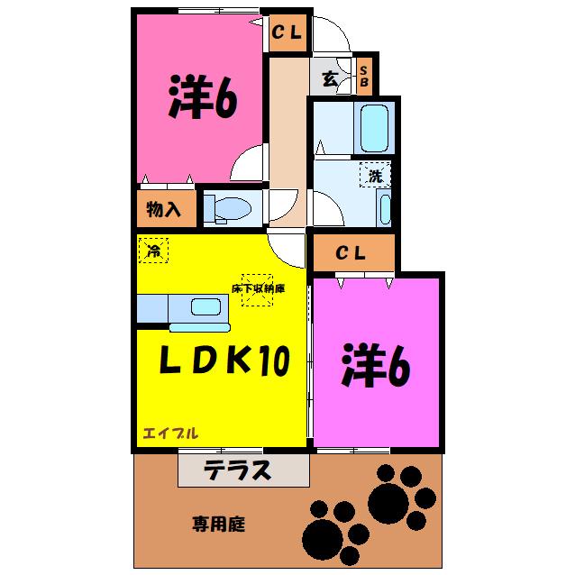 ベルテK(2LDK/1階)の間取り写真