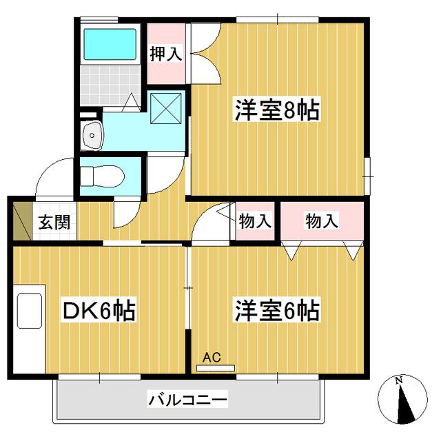 セジュール上高田A棟(2DK/1階)の間取り写真