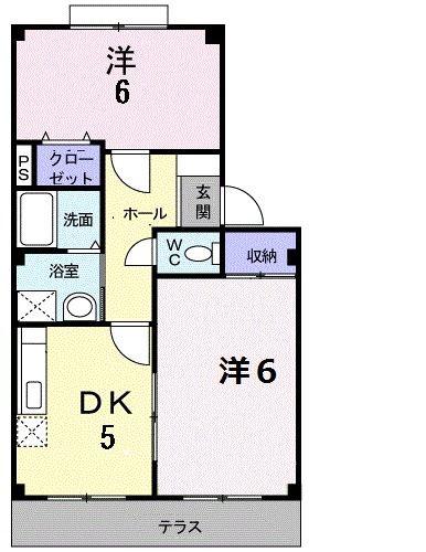 シャレール花見(2DK/1階)の間取り写真