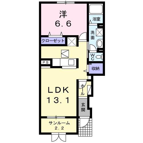カーヴ・エルファロ(1LDK/1階)の間取り写真