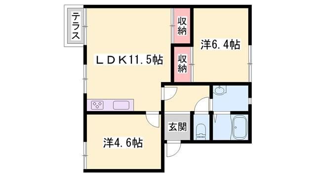 フレグランス宮西(2LDK/1階)の間取り写真