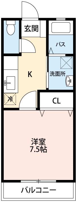 第五カネイ八帖北町アパート B棟(1K/2階)の間取り写真