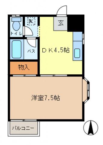 メゾンふじ(1DK/3階)の間取り写真