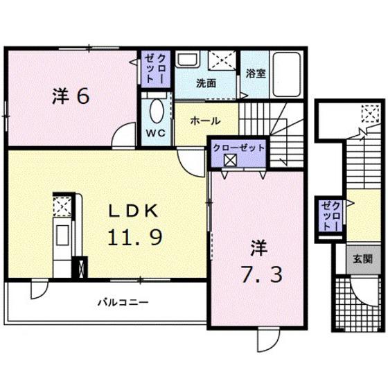 フィオーレB(2LDK/2階)の間取り写真