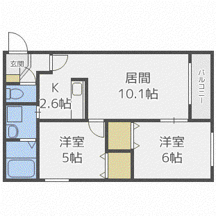 プリオール麻生(2LDK/4階)の間取り写真