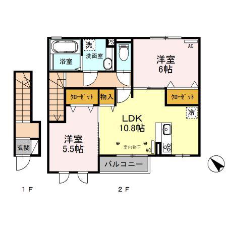 ユア・クレスコンティ B(2LDK/2階)の間取り写真