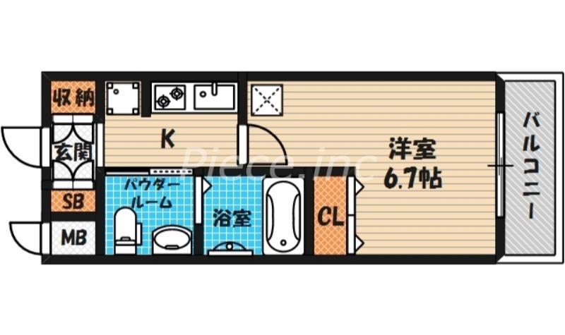 エステムコート梅田・天神橋Ⅲアヴァンテ(1K/2階)の間取り写真