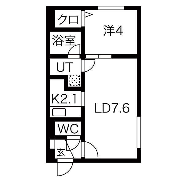 カレラ月寒中央(1LDK/4階)の間取り写真