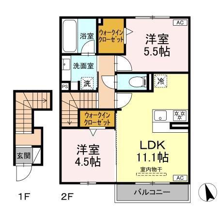 アンティエーヌ トリシア(2LDK/2階)の間取り写真