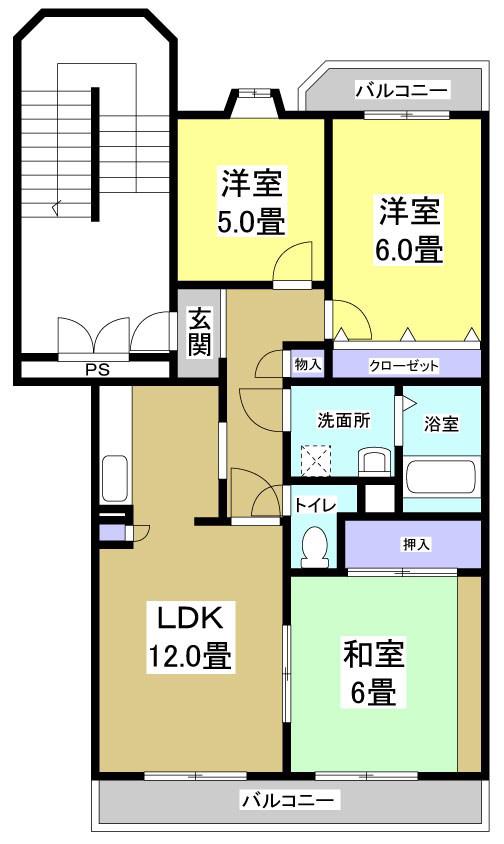 メゾンプレメール(3LDK/1階)の間取り写真