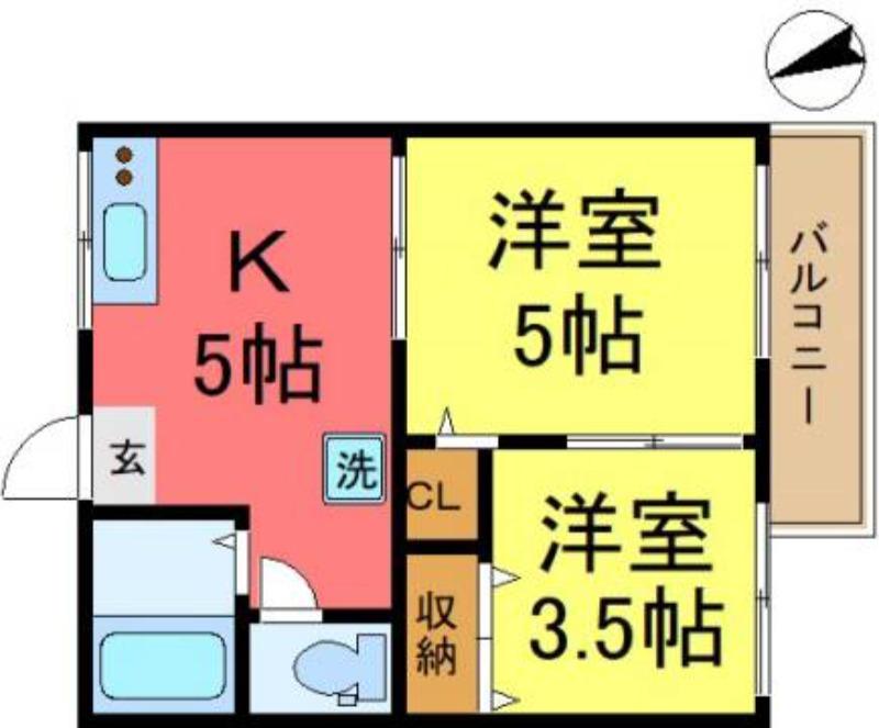 第一藤栄ハイツ(2K/2階)の間取り写真