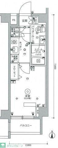 スカイコート品川パークサイド(1K/4階)の間取り写真