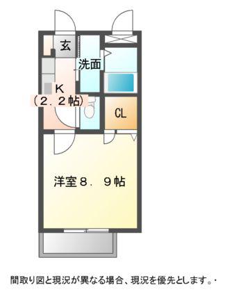 プロムナード門樋B(1K/1階)の間取り写真