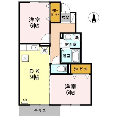 ファミーリェ(2DK/1階)の間取り写真