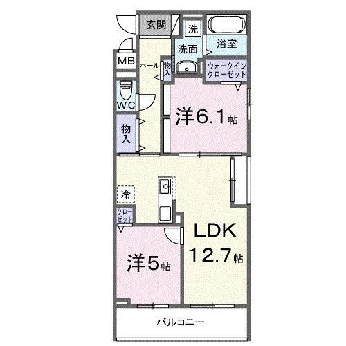レスパスカルム 手原(2LDK/3階)の間取り写真