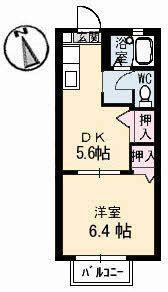 第二グリーンコーポN A棟(1DK/2階)の間取り写真