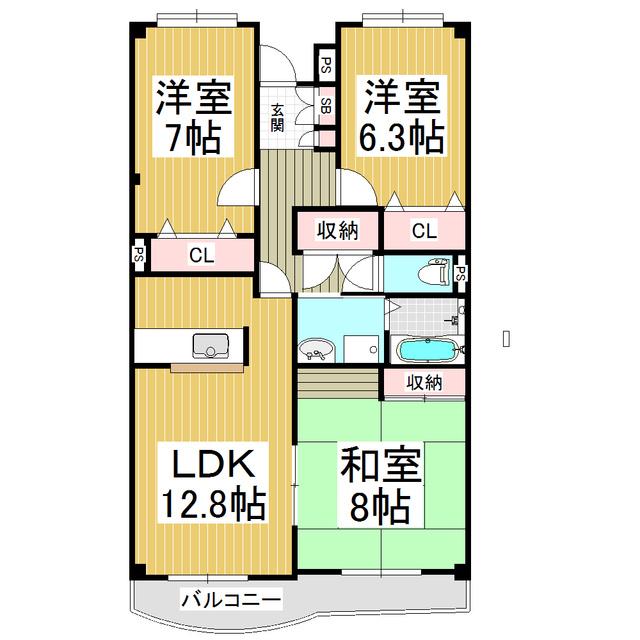 桜エステート(3LDK/3階)の間取り写真