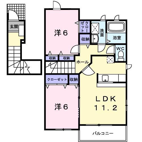 シャルマン・ドミール I(2LDK/2階)の間取り写真