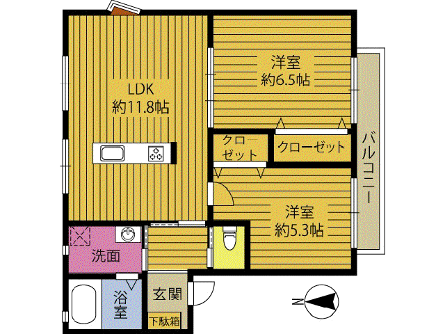 サンジュエル石垣A(2LDK/2階)の間取り写真