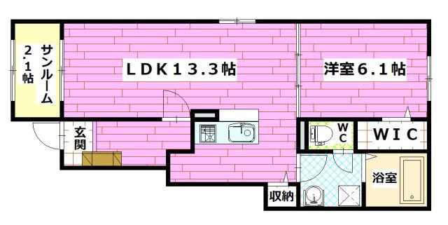 フルールドゥボヌールアオイ(1LDK/1階)の間取り写真