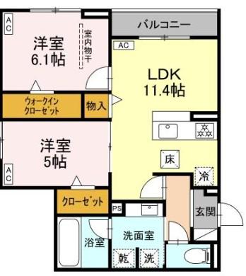 LUMORIA(2LDK/1階)の間取り写真