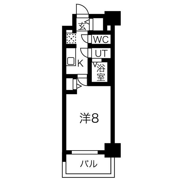 メイクス高岳(1K/3階)の間取り写真