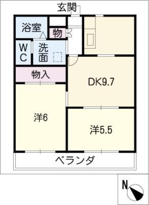 グレースヒルズ(2DK/2階)の間取り写真