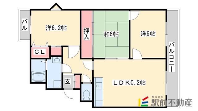 アビタシオン天拝(3LDK/4階)の間取り写真