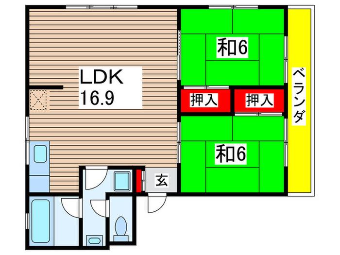 第11CIマンション(2LDK/2階)の間取り写真