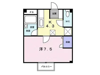 エスポワール馬越(1K/2階)の間取り写真