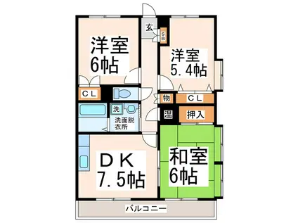 エスパシオ健軍南(3DK/1階)の間取り写真