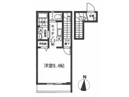 ボルベール調布ヶ丘(1K/2階)の間取り写真