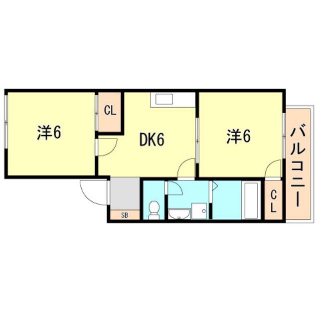 大倉山ハイツB棟(2DK/1階)の間取り写真