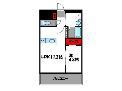 LIBTH箱崎(1LDK/8階)の間取り写真
