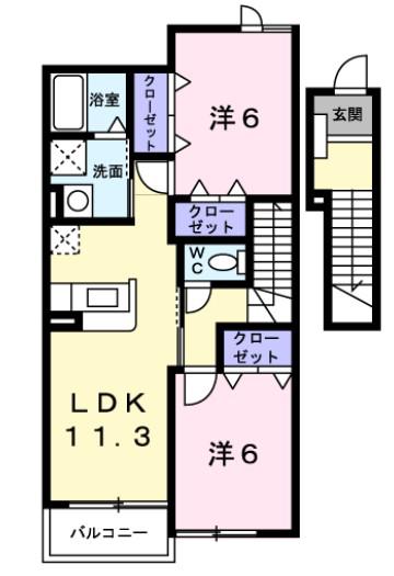 ウイズダムパレスB(2LDK/2階)の間取り写真