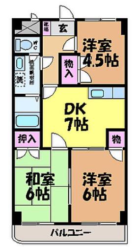 カーサAC(3DK/6階)の間取り写真