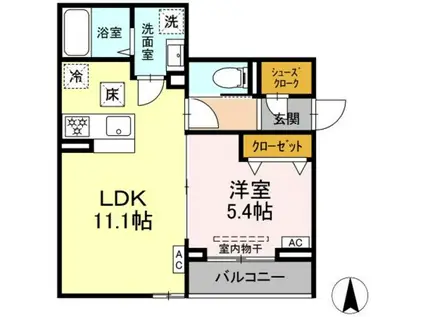 ルリアン東尾久(1LDK/1階)の間取り写真
