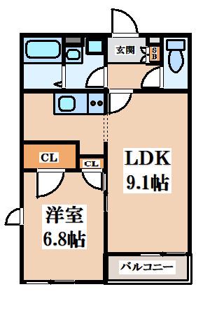 レオネクストサンモール畷(1LDK/2階)の間取り写真