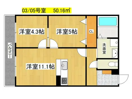 ＪＲ東海道本線 草津駅(滋賀) 徒歩22分 3階建 新築(2LDK/3階)の間取り写真