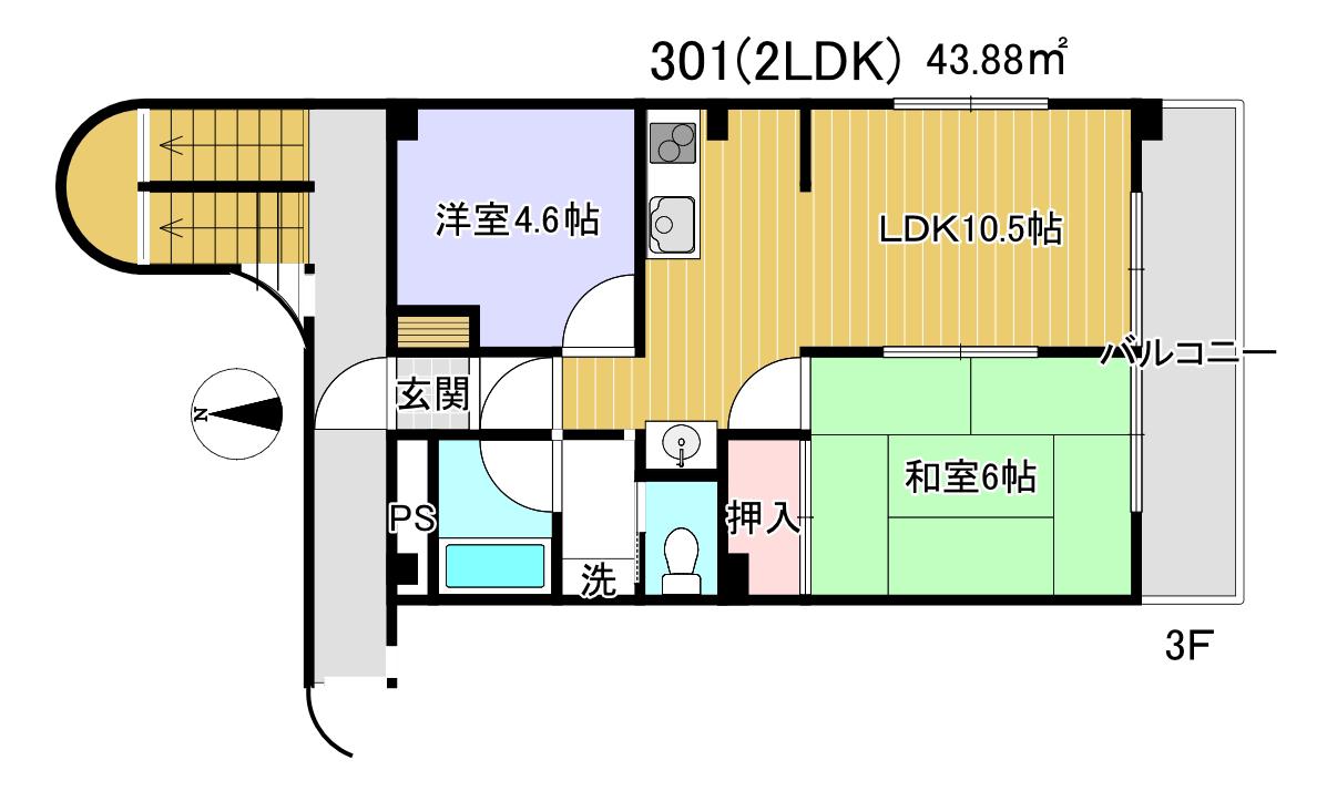 リヴィエール(2LDK/3階)の間取り写真