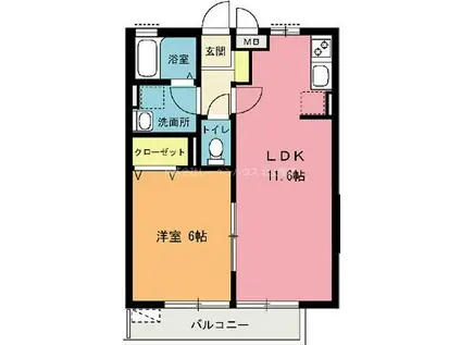 ラシーヌII(1LDK/2階)の間取り写真