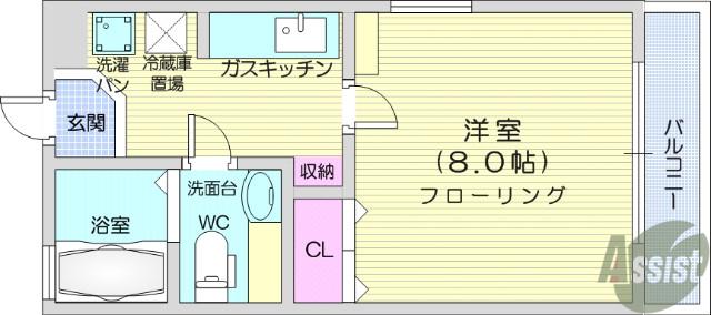 エスポアール長命(1K/1階)の間取り写真
