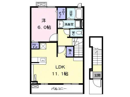 グリシナII(1LDK/2階)の間取り写真