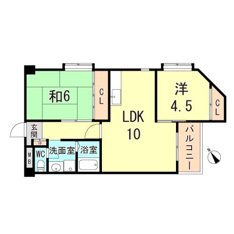 ハピネス東須磨(2LDK/5階)の間取り写真