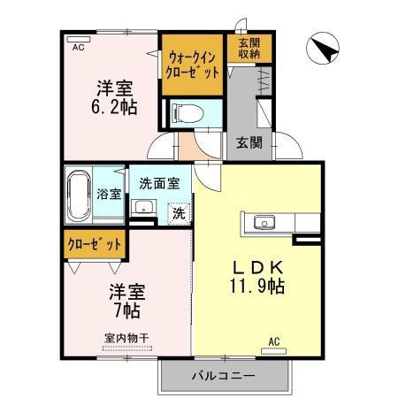 レーベンヒルズA棟(2LDK/2階)の間取り写真