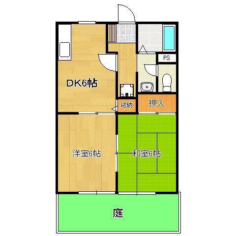 IT丸町(2DK/1階)の間取り写真