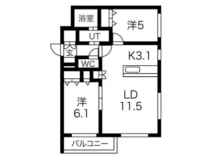 ラピス山の手(2LDK/1階)の間取り写真